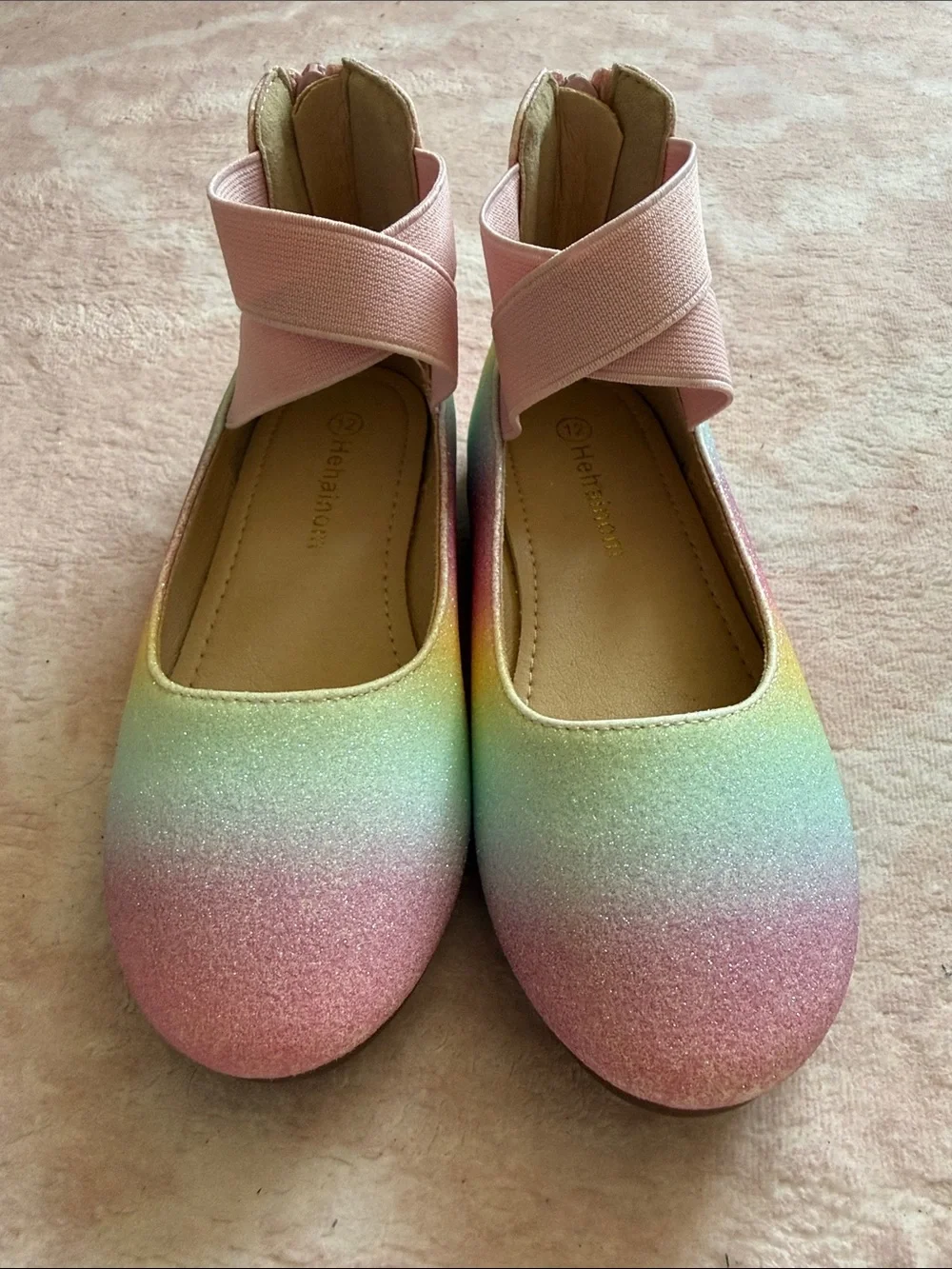 Toddler Girls Size 12 Rainbow Pastel Ballet Style Flats Zip Back